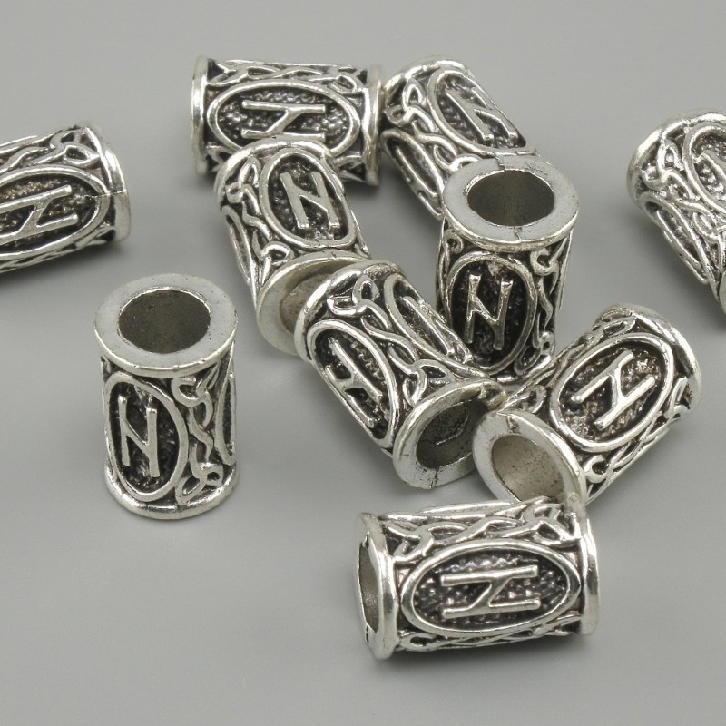 Bead Finding Nordic Rune, diameter 13×9mm ±, hole 6mm, metal colour: silver-tone, 10 pcs