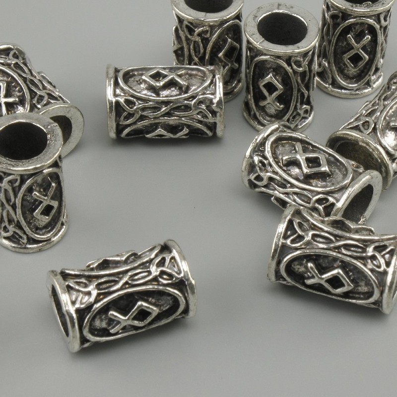 Bead Findings Nordic Rune Silver 13x9mm ± hole 6mm, silver-colour metal, pack of 10