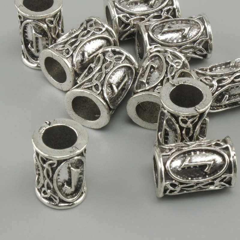 Bead hardware Nordic Rune, diameter 13×9mm ±, hole diameter 6mm, silver-colour metal finish 10 pcs