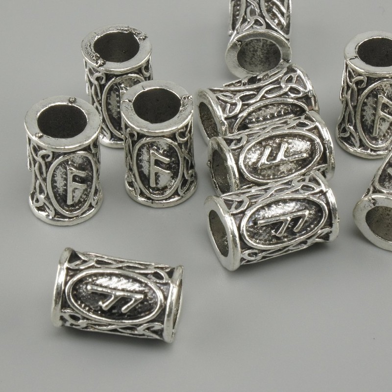 Bead Fitting Nordic Rune, diameter 13×9mm ±, hole, diameter 6mm, silver-coloured metal finish 10 pcs