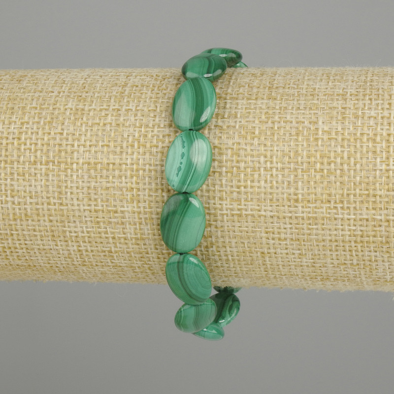 Malachite Bracelet Oval, 14×10mm diameter, length 18cm, elastic