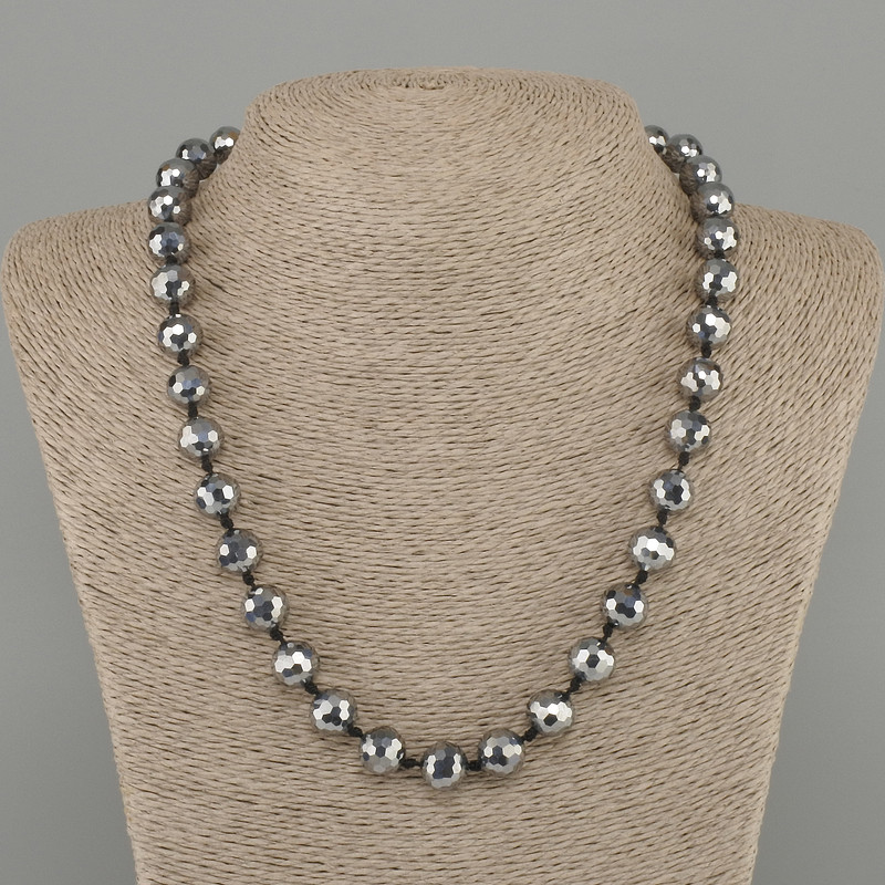 Terahertz Bead Necklace with Faceted Round Beads, 10mm diameter ±, length 45cm ± with clasp
