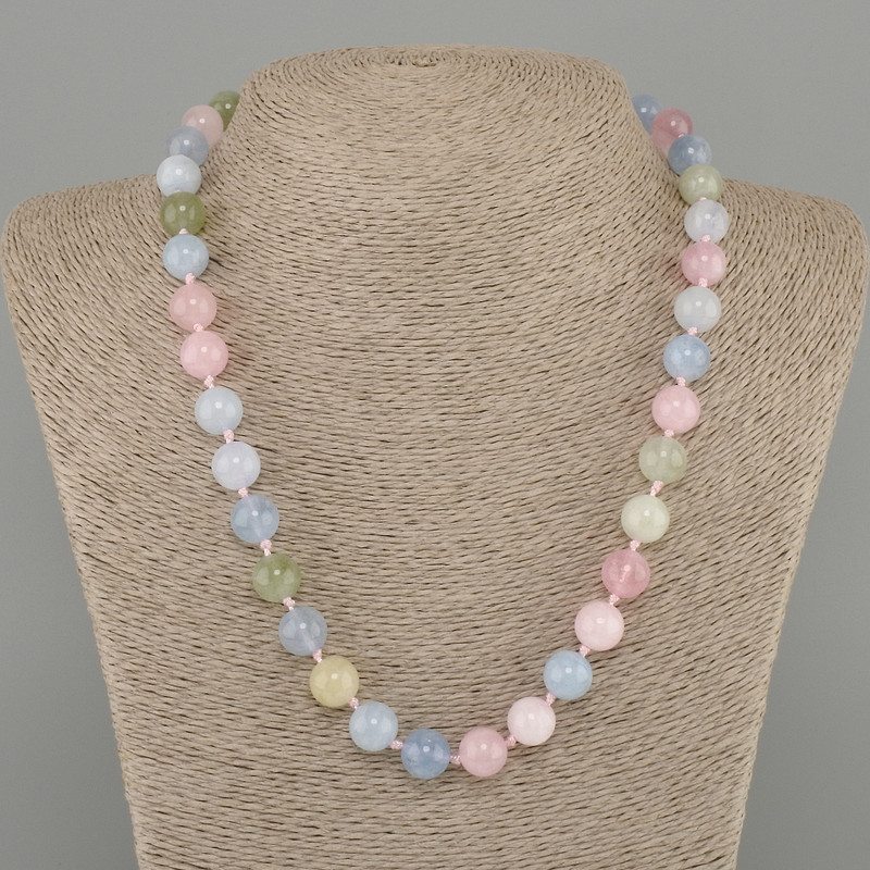 Morganite Necklace Smooth Beads 10mm Ø, 45cm long with clasp