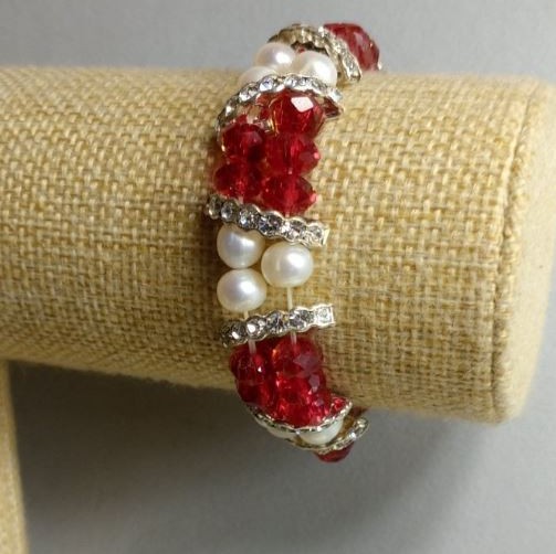 Bracelet River Pearls and Czech Crystal, length 18cm±, stretch
