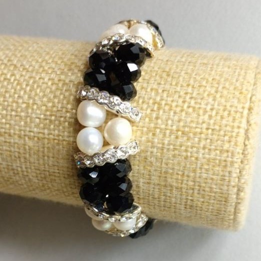 Bracelet River Pearls Czech Crystal, length 18cm+- stretch