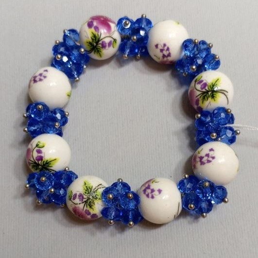 Bracelet Czech glass and agate pressed, stretch 18cm±