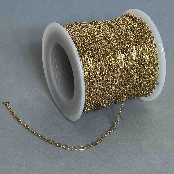 Findings spool chain for jewelry, 2mm± thickness, 18m± length, gold-tone metal