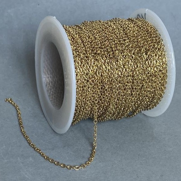 Jewellery Findings spool chain for beads, thickness 1.9mm±, length 18m±, gold-tone metal
