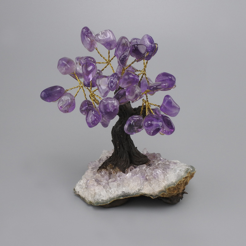 Souvenir Tree with Flexible Branches and Amethyst, diameter 14mm± on stand 77×64mm±, length 135mm± (assorted sizes)