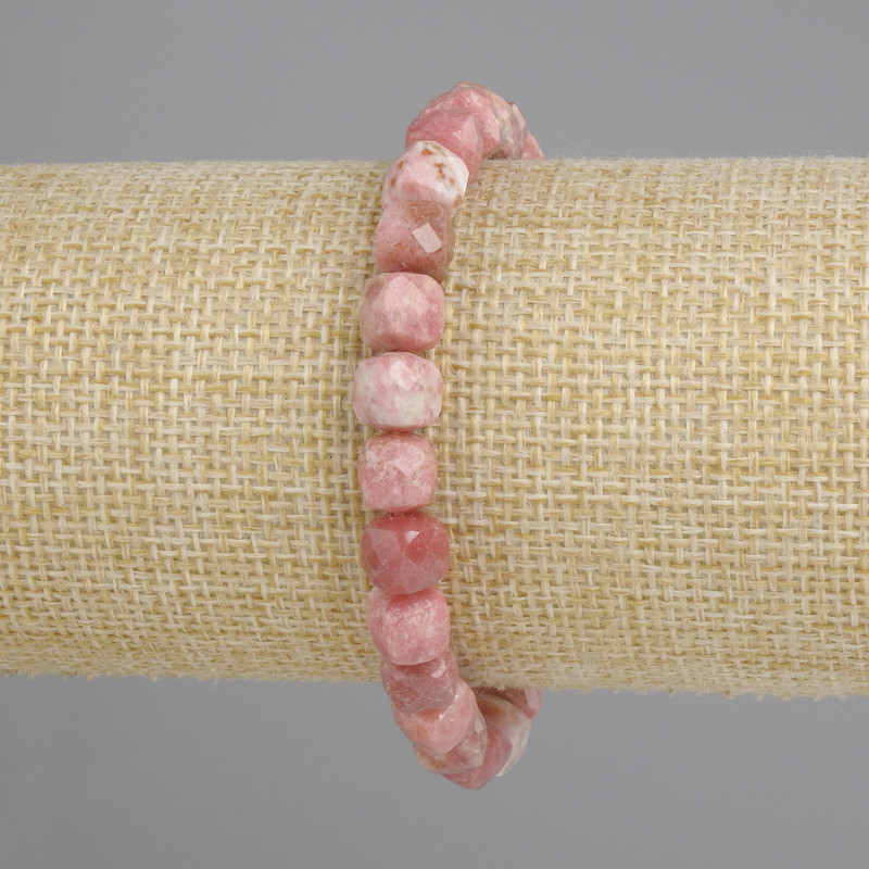 Bracelet with Rhodonite Faceted Cube Beads, Ø7x7mm, 18cm