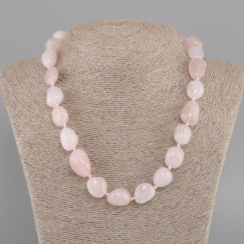 Necklace Beads, Rose Quartz Tumbled, 14-22×12-15mm, ± diameter, 45 cm ± with clasp