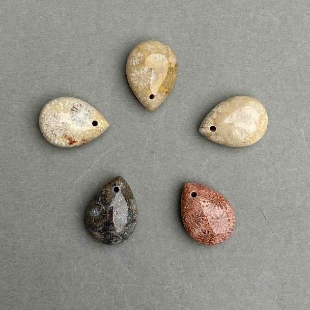 Fossilised Coral Droplet Pendant, 20×14mm diameter