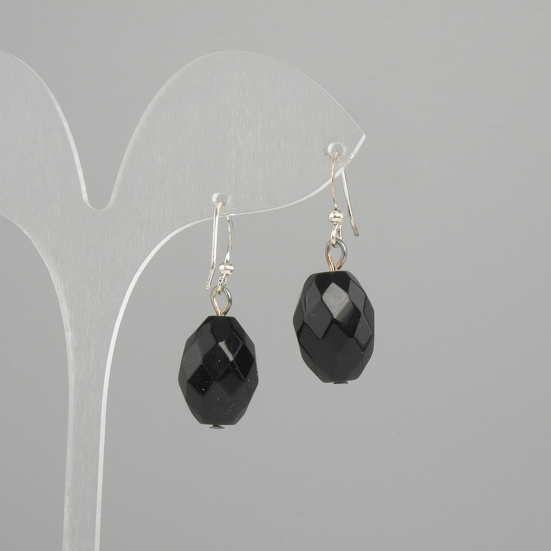 Earrings - Agate Faceted Bead, 16x12mm, length 30mm