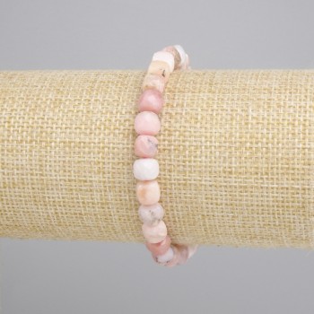 Bracelet Pink Opal Faceted Cube, diameter 6×6mm±, length 18cm±, stretch