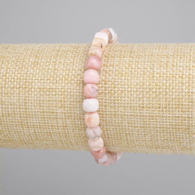 Bracelet Pink Opal Faceted Cube, diameter 6×6mm±, length 18cm±, stretch