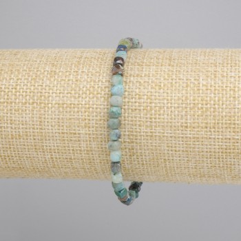 Chrysocolla Bead Bracelet, Faceted Cube, 4x4 mm, Stretch, 18 cm