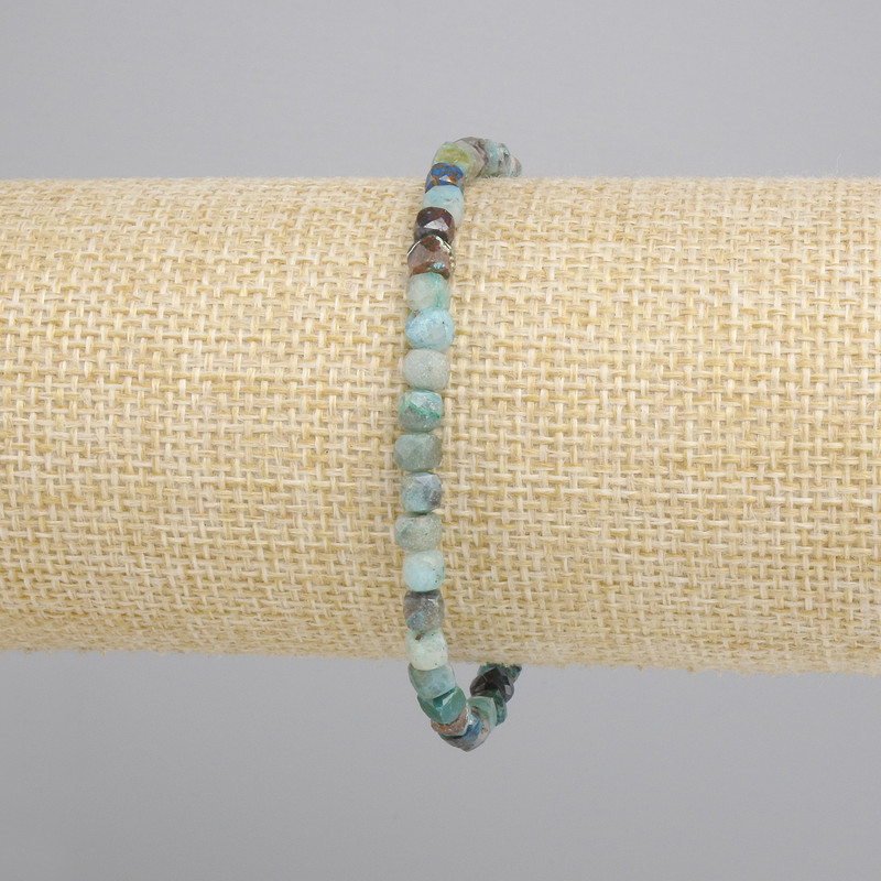 Chrysocolla Bead Bracelet, Faceted Cube, 4x4 mm, Stretch, 18 cm
