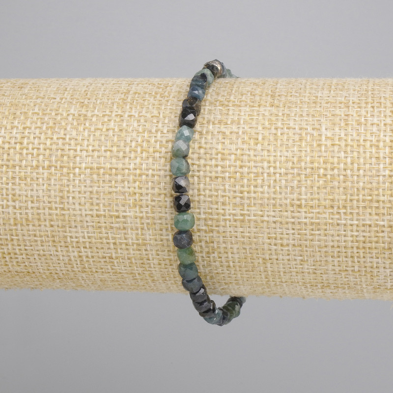 Tourmaline Indigoite Beadstone Bracelet, Faceted Cubes 4x4 mm, 18 cm length, Stretch