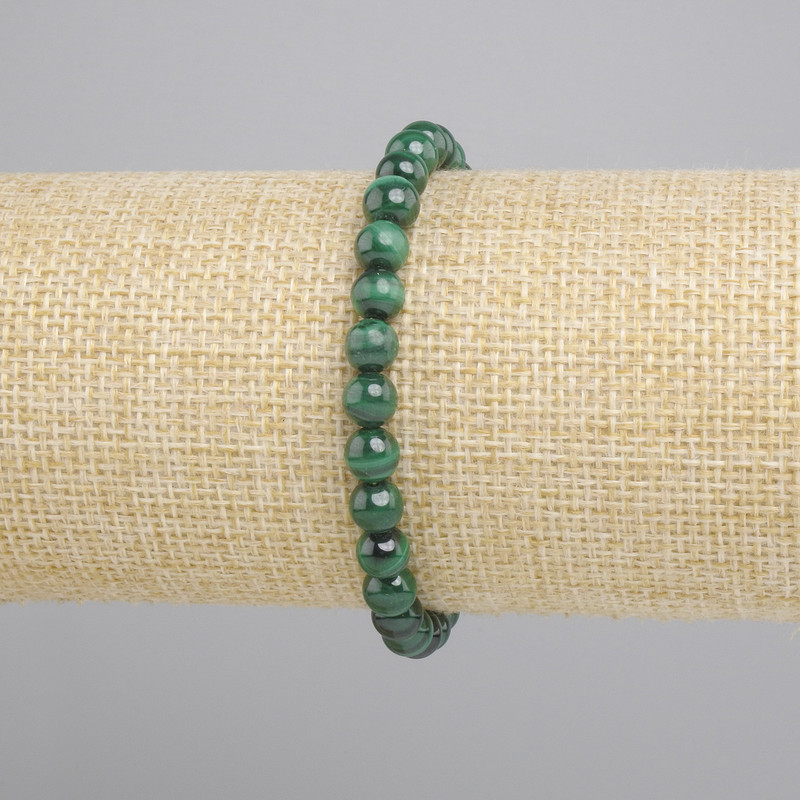 Malachite Bracelet Smooth Bead, 6mm diameter, 18cm length, stretch