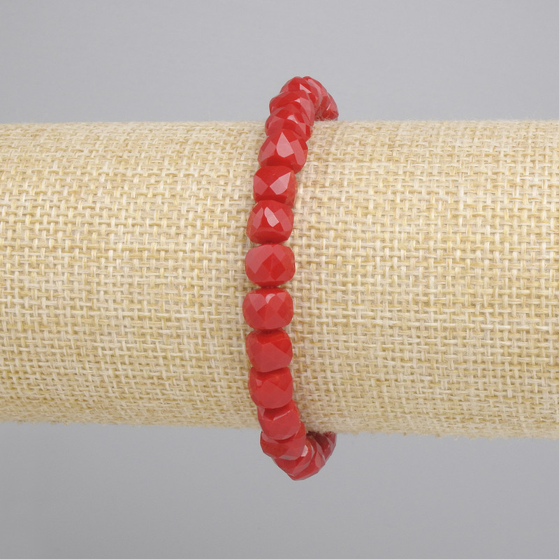 Coral Beaded Cube Bracelet, diameter 6x6mm, length 18cm, stretch