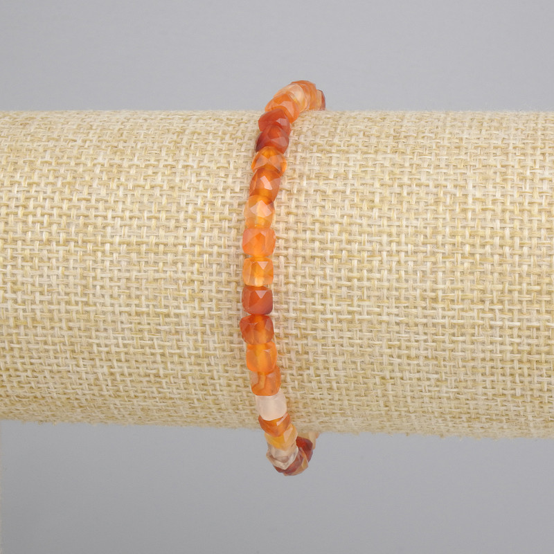 Carnelian Bracelet Faceted Cube, 5x5 mm diameter, 18 cm length, stretch