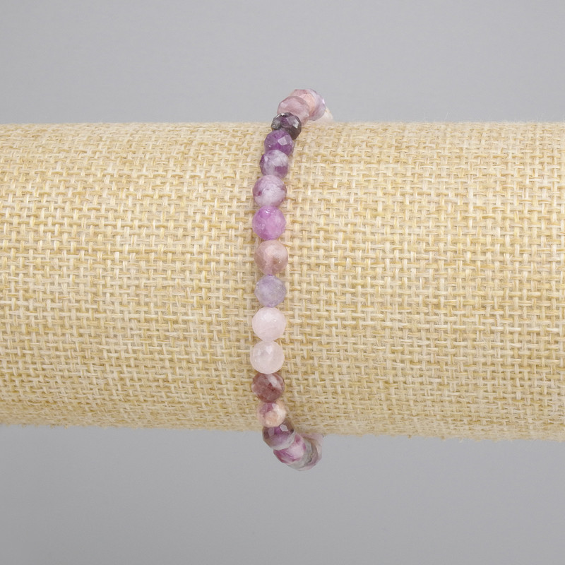Bracelet Lepidolite faceted bead, 5mm diameter, 18cm length, stretch