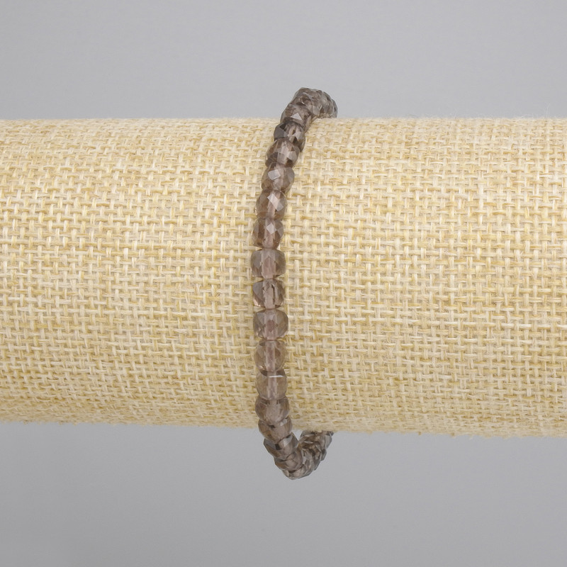 Bracelet, Faceted Smoky Topaz Cube, 5x5mm, Elastic Stretch, 18cm total length