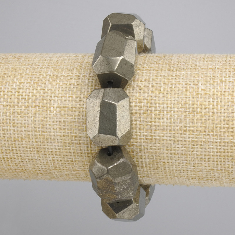 Pyrite Bracelet Multisided Geometric 20–21mm diam., 5×16mm±, length 18cm± stretch