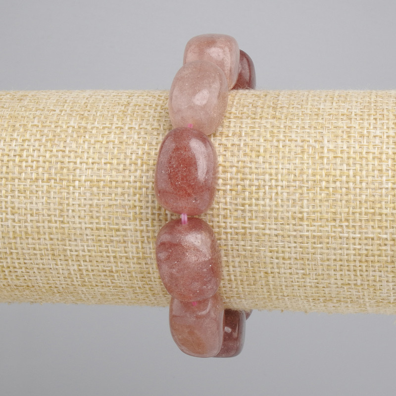 Bracelet Strawberry Quartz Bar, diameter 18-20×12mm±, length 18cm± stretch