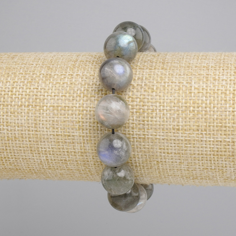 Bracelet Labradorite smooth bead, diameter 13mm±, length 18cm± stretch