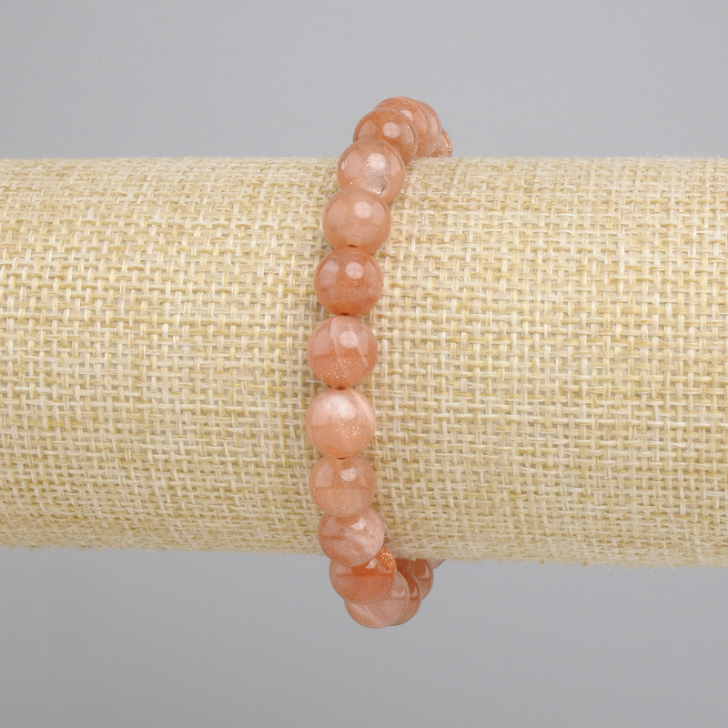 Bracelet Sunstone Selenite smooth bead, 8mm diameter+, length 18cm+, stretch