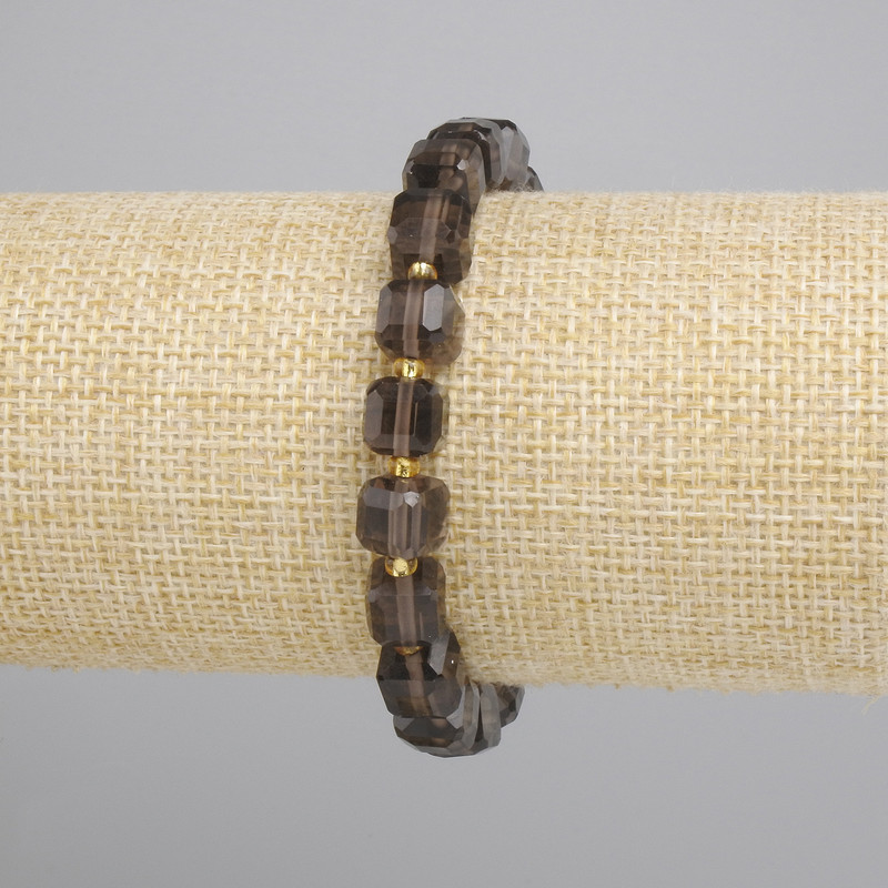 Smoky Topaz Bracelet, faceted cube 8x8 mm ±, with 3 mm+-, stretch length 18 cm ±