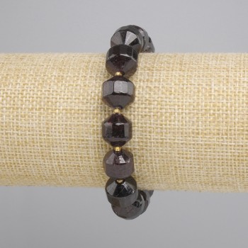 Bracelet Garnet Multisided Beads, diameter 11-12x11-12mm+-, seed beads 3mm+-, length 18cm+-