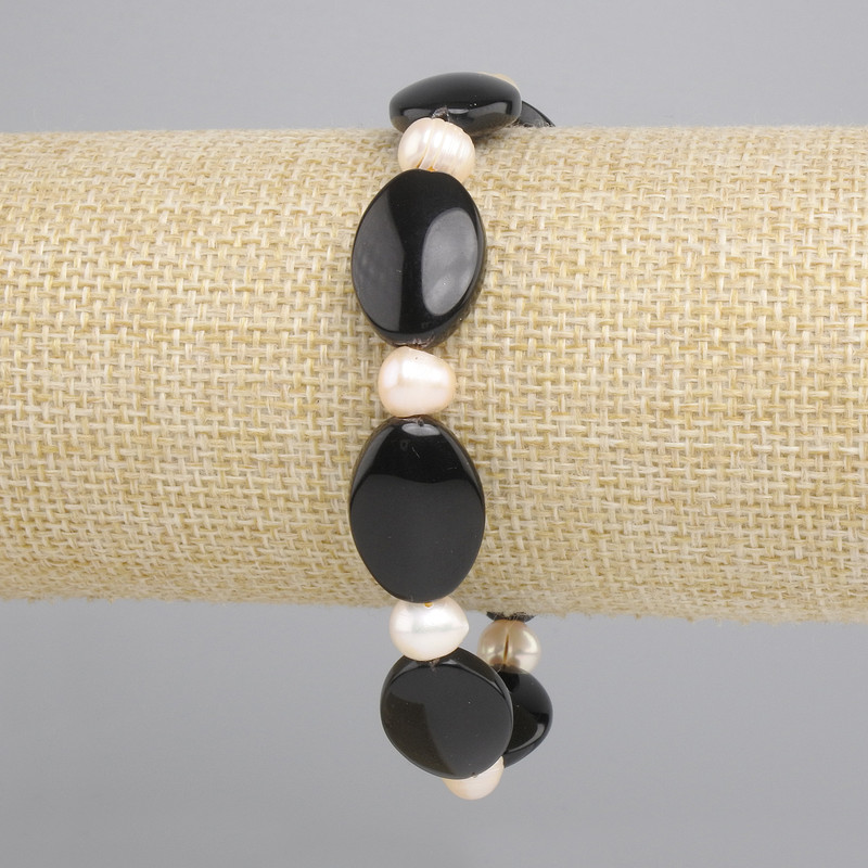 Agate Oval Bracelet 20×14mm+- River Pearls, 7-8×6-7mm+- diameter, length 18cm+- stretch