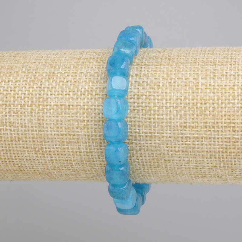Aquamarine Cube Bracelet, diameter 7-8mm, stretchy length 18cm
