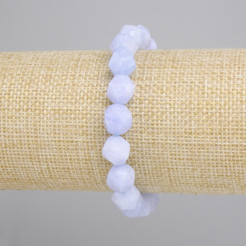 Bracelet Aquamarine Faceted Beads, 10x9mm, stretchy 18cm