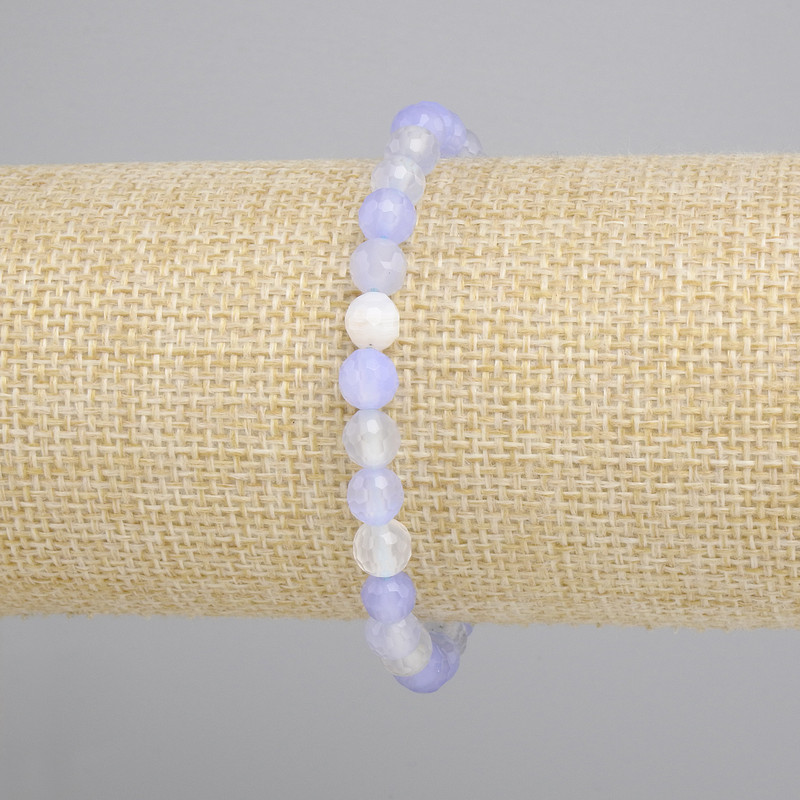 Agate Beaded Bracelet 6 mm Faceted Round Beads, 18 cm Stretch