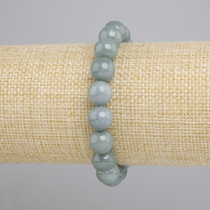 Jadeite Bracelet Smooth Bead, 10mm diameter ±, length 18cm ± stretch