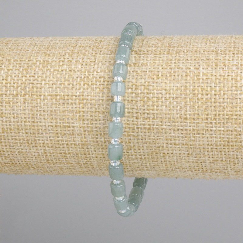 Jadeite Bracelet Cylinder Beads, diameter 5x5mm ±, 3mm seed beads ±, length 18cm ±, stretch