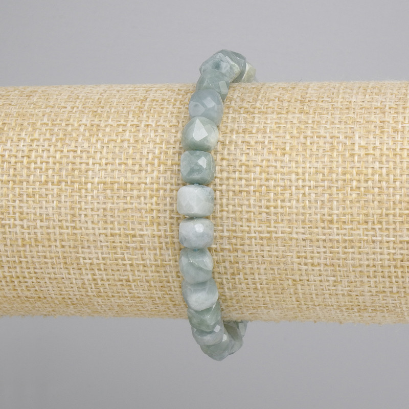 Jadeite Bead Bracelet, Faceted Cube, 7×7 mm, approx. 18 cm stretchy length