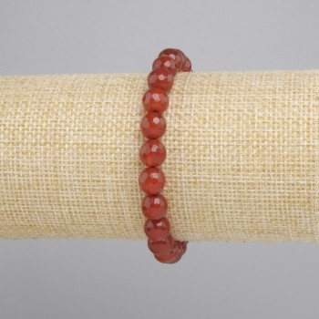 Carnelian Bead Bracelet, faceted round beads 8 mm, stretchy length 18 cm