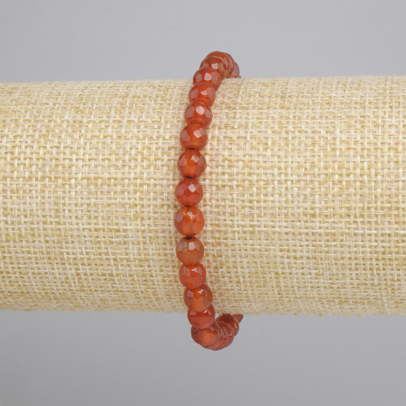 Carnelian Bracelet with Faceted Bead, 6mm diameter, stretchy 18cm