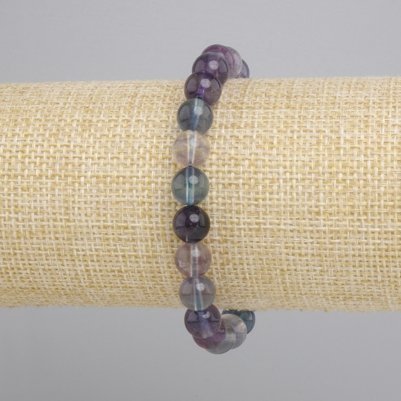 Fluorite Smooth Round Bead Bracelet, 8mm ±, 18cm ± Stretch
