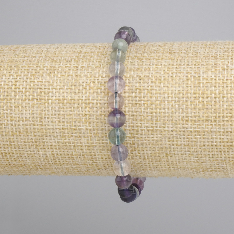 Fluorite Bracelet Smooth Bead, 6mm diameter ±, length 18cm ± stretch