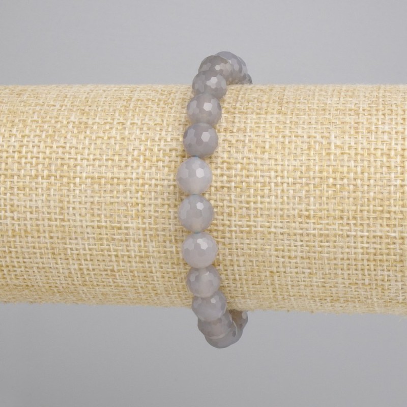 Twisted-appearance Agate Beaded Bracelet with Faceted Round Beads, diameter 8mm±, length 18cm± stretchy