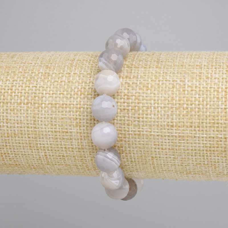 Agate Botswana Bracelet Faceted Round Beads 10mm, Stretch 18cm