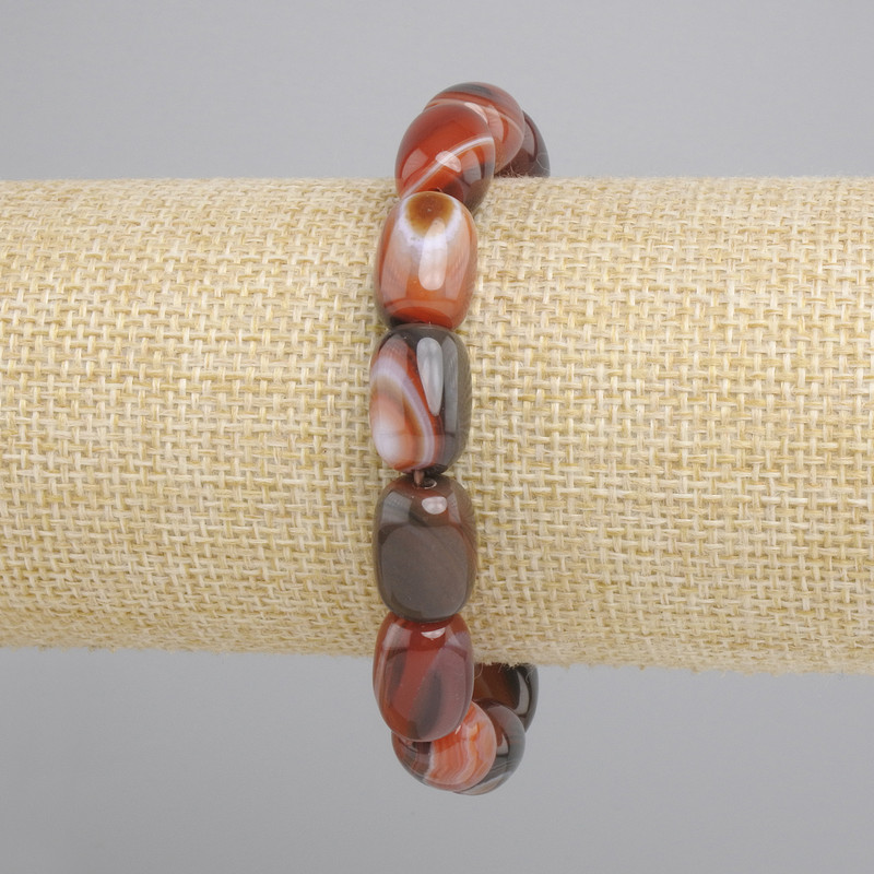 Agate Barrel Bead Bracelet, 14×10mm, stretchy 18cm