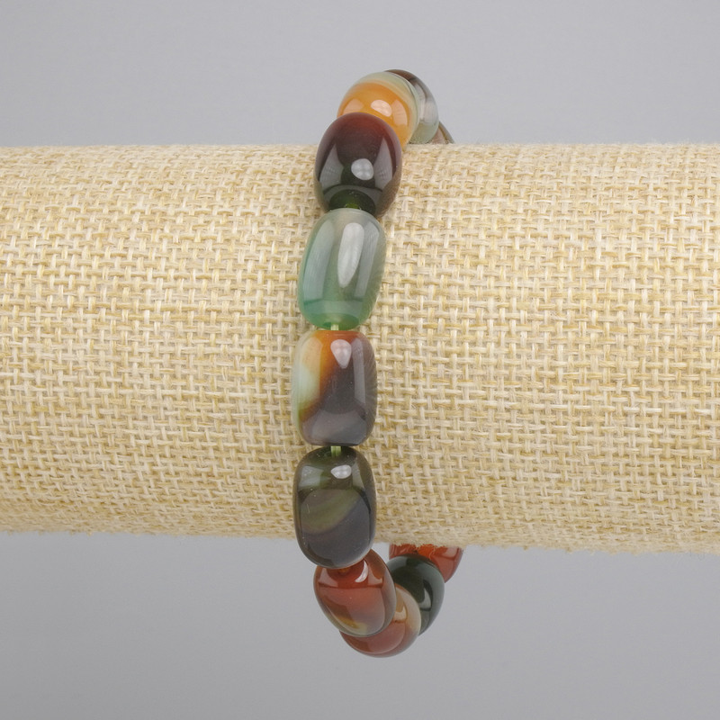 Agate Barrel Bead Bracelet, 14x10mm diameter, 18cm length stretch