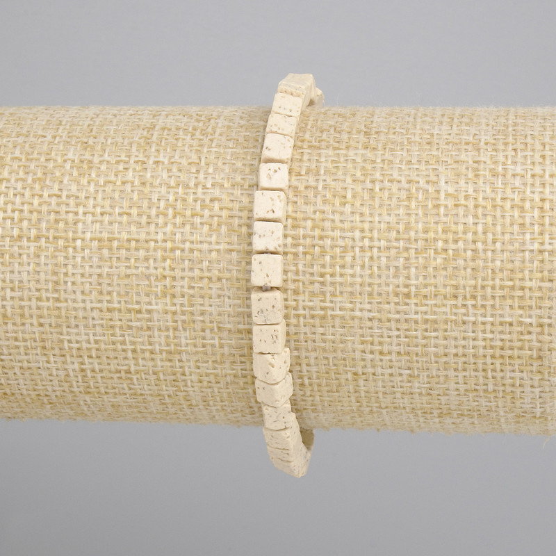 Beige Vulcanic Lava Bracelet Cube 4 mm, 18 cm length, stretch