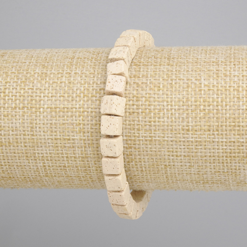 Bracelet beige Volcano Lava cube, diameter 6x6mm+-, length 18cm+- stretch